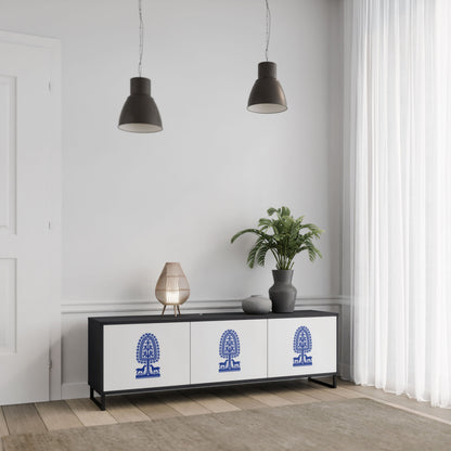 POLISH FOLK ART 3-Door TV Stand in Black Finish