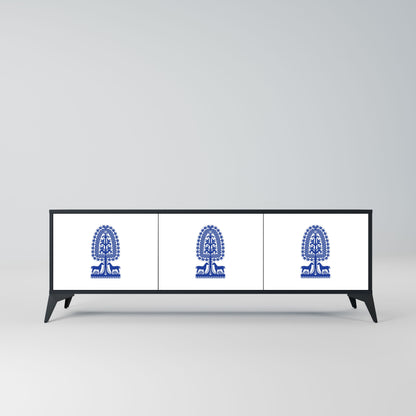 POLISH FOLK ART 3-Door TV Stand in Black Finish