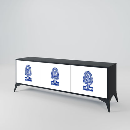 POLISH FOLK ART 3-Door TV Stand in Black Finish