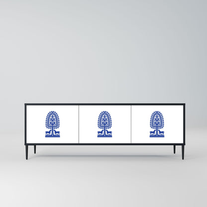 POLISH FOLK ART 3-Door TV Stand in Black Finish
