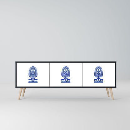 POLISH FOLK ART 3-Door TV Stand in Black Finish
