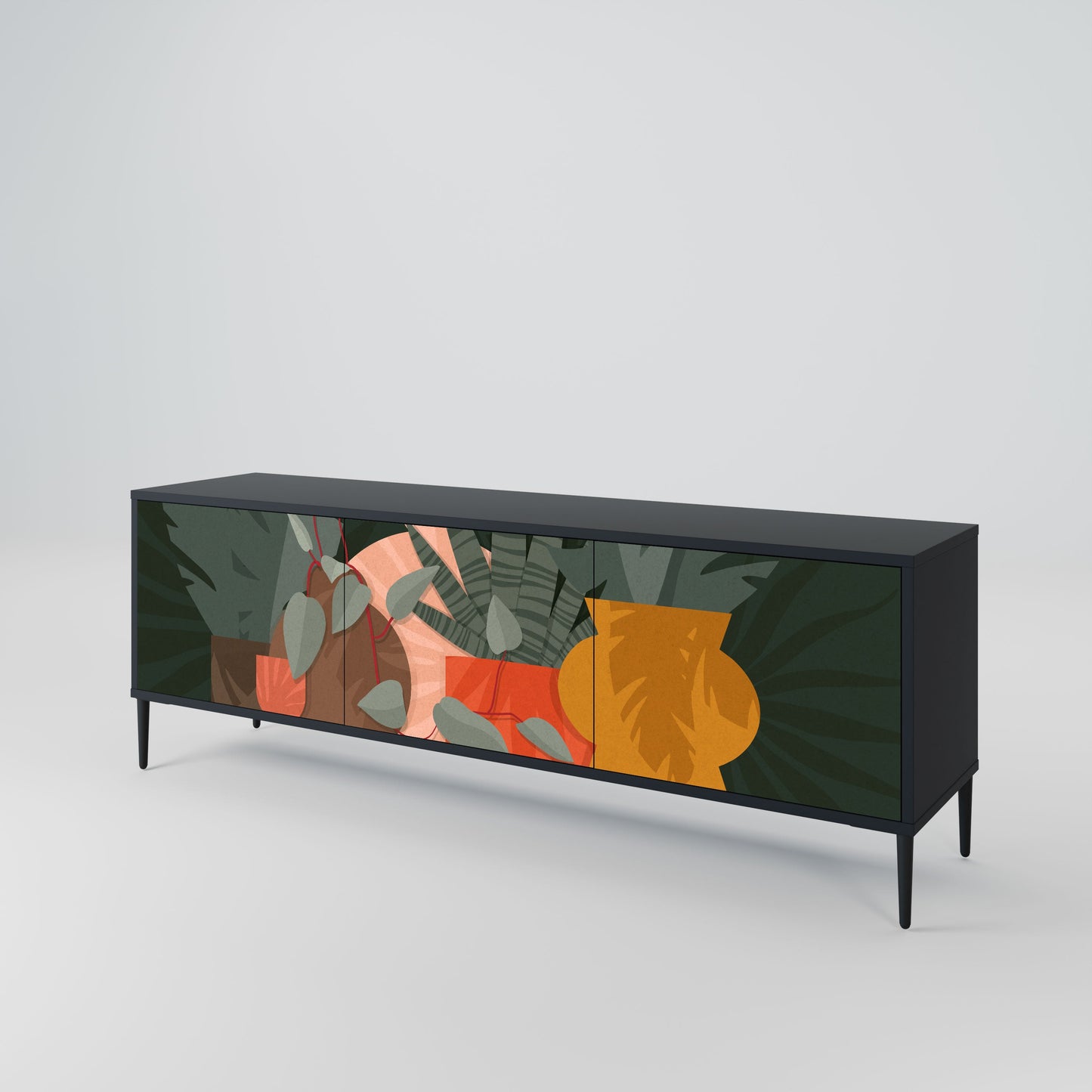TROPICAL COMPOSITION 3-Door TV Stand in Black Finish