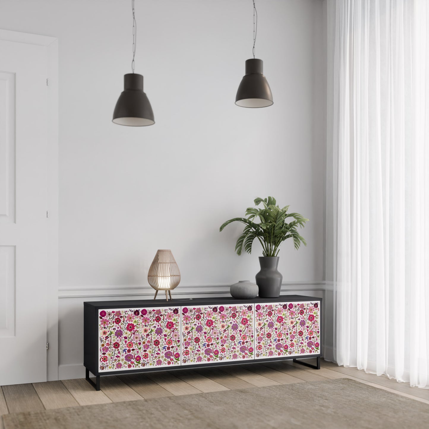 PETAL GARDEN Mobile TV a 3 Ante in Finitura Nera