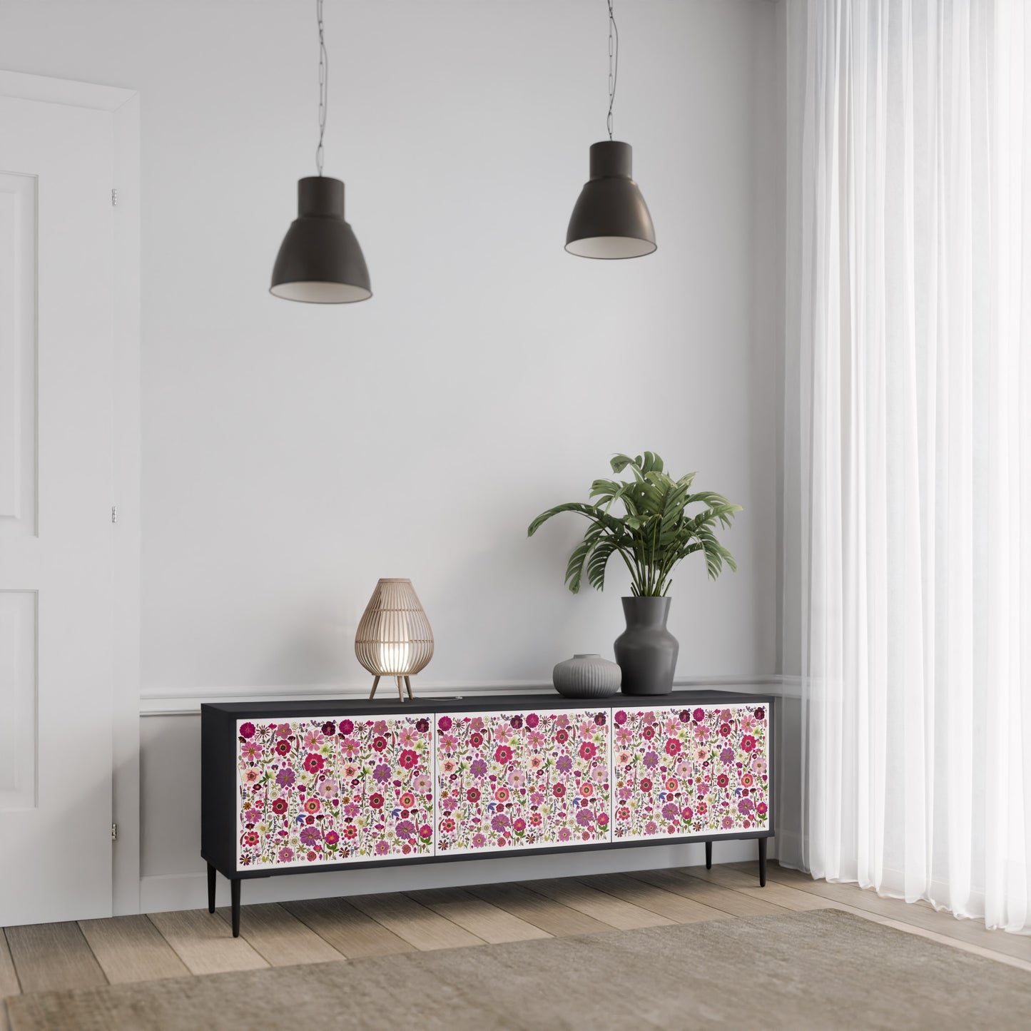 PETAL GARDEN Mobile TV a 3 Ante in Finitura Nera