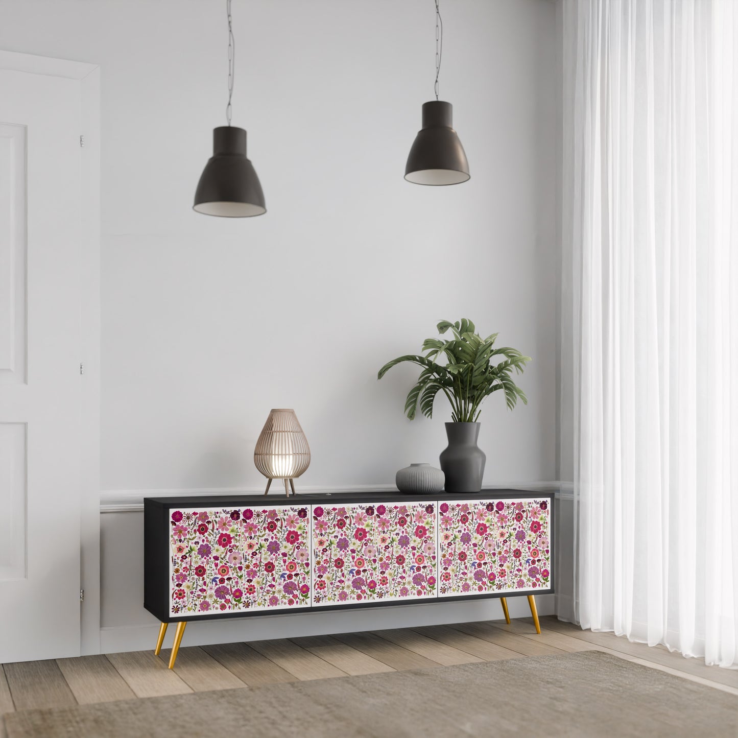 PETAL GARDEN Mobile TV a 3 Ante in Finitura Nera