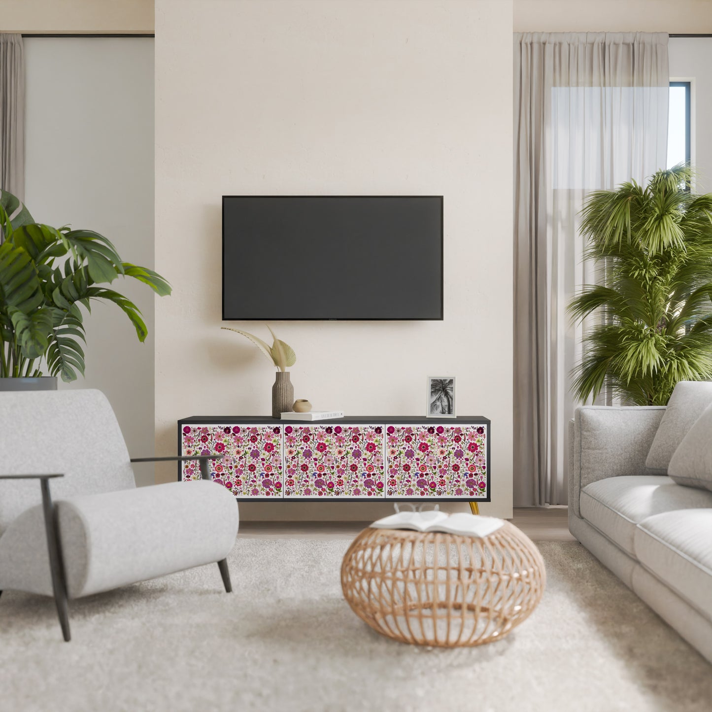 PETAL GARDEN Mobile TV a 3 Ante in Finitura Nera