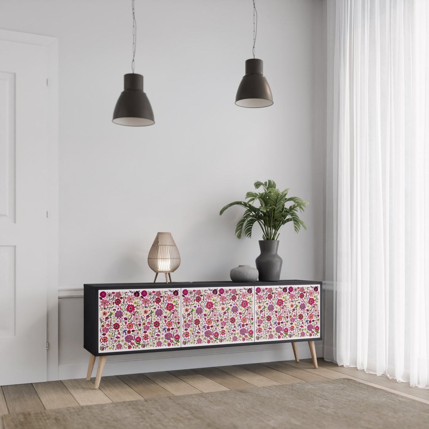 PETAL GARDEN Mobile TV a 3 Ante in Finitura Nera