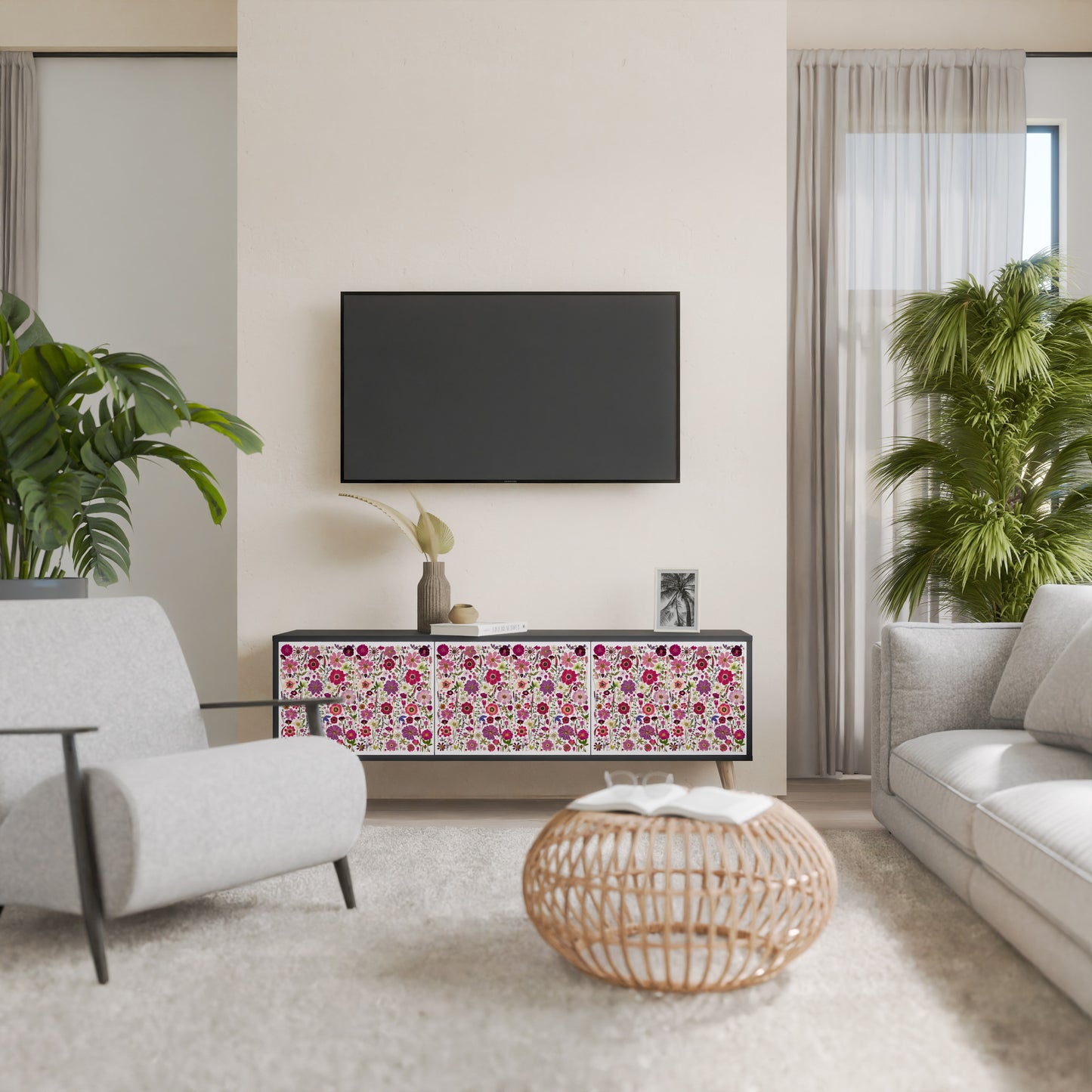 PETAL GARDEN Mobile TV a 3 Ante in Finitura Nera