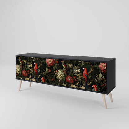 Mobile TV AVIAN GREENERY a 3 ante con finitura nera