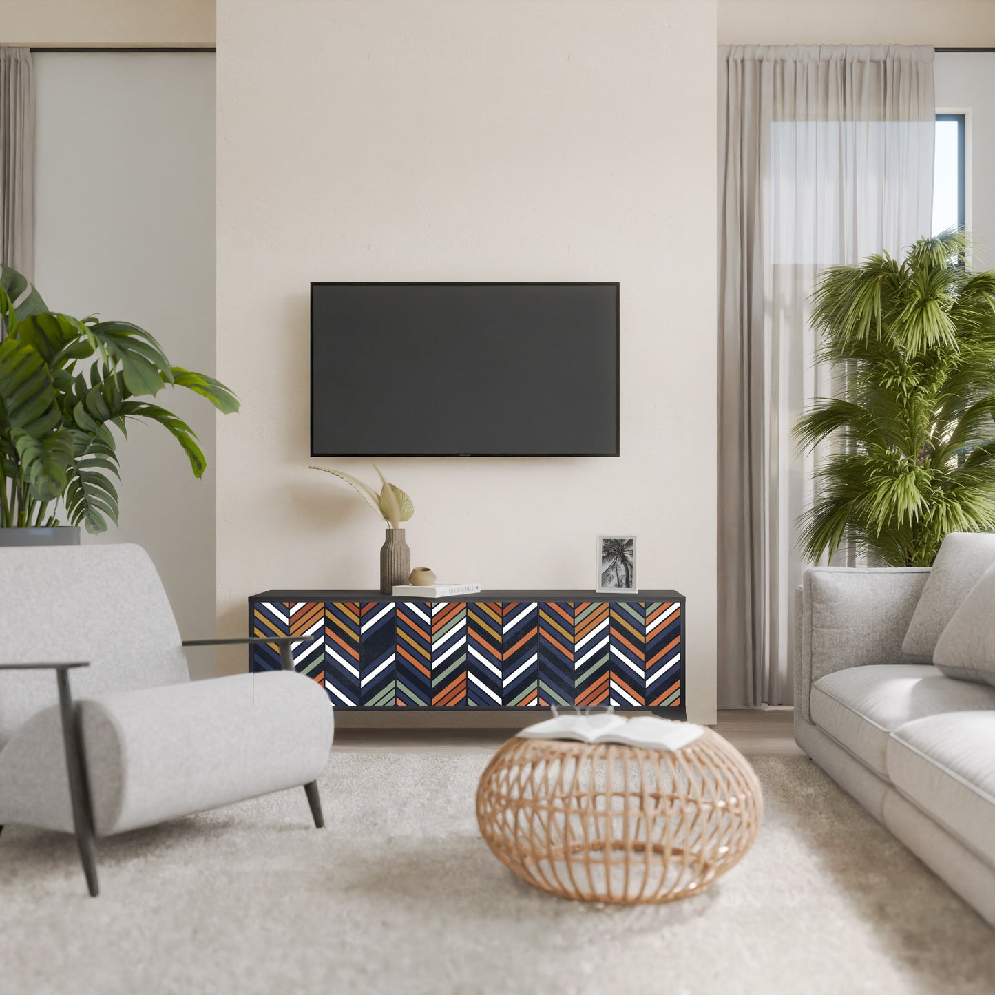 Mobile TV VIBRANT PATCHWORK a 3 ante con finitura nera