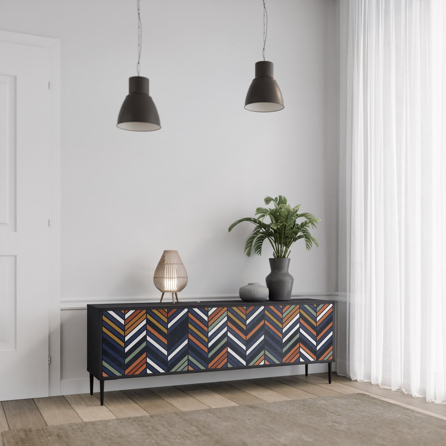 Mobile TV VIBRANT PATCHWORK a 3 ante con finitura nera