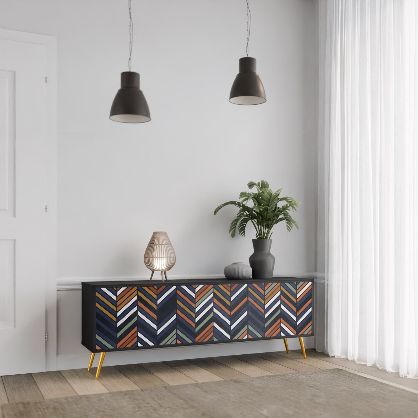 Mobile TV VIBRANT PATCHWORK a 3 ante con finitura nera