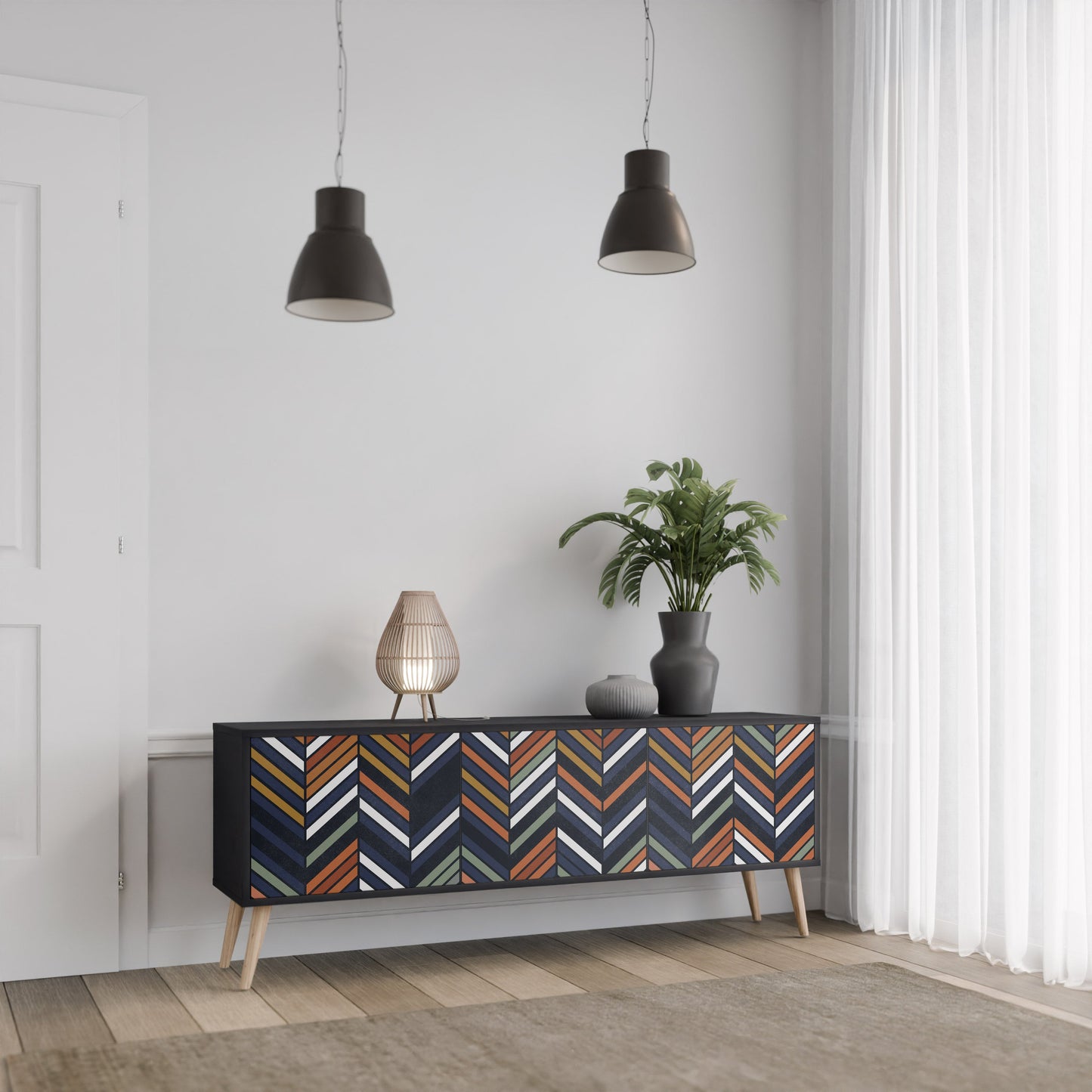 Mobile TV VIBRANT PATCHWORK a 3 ante con finitura nera
