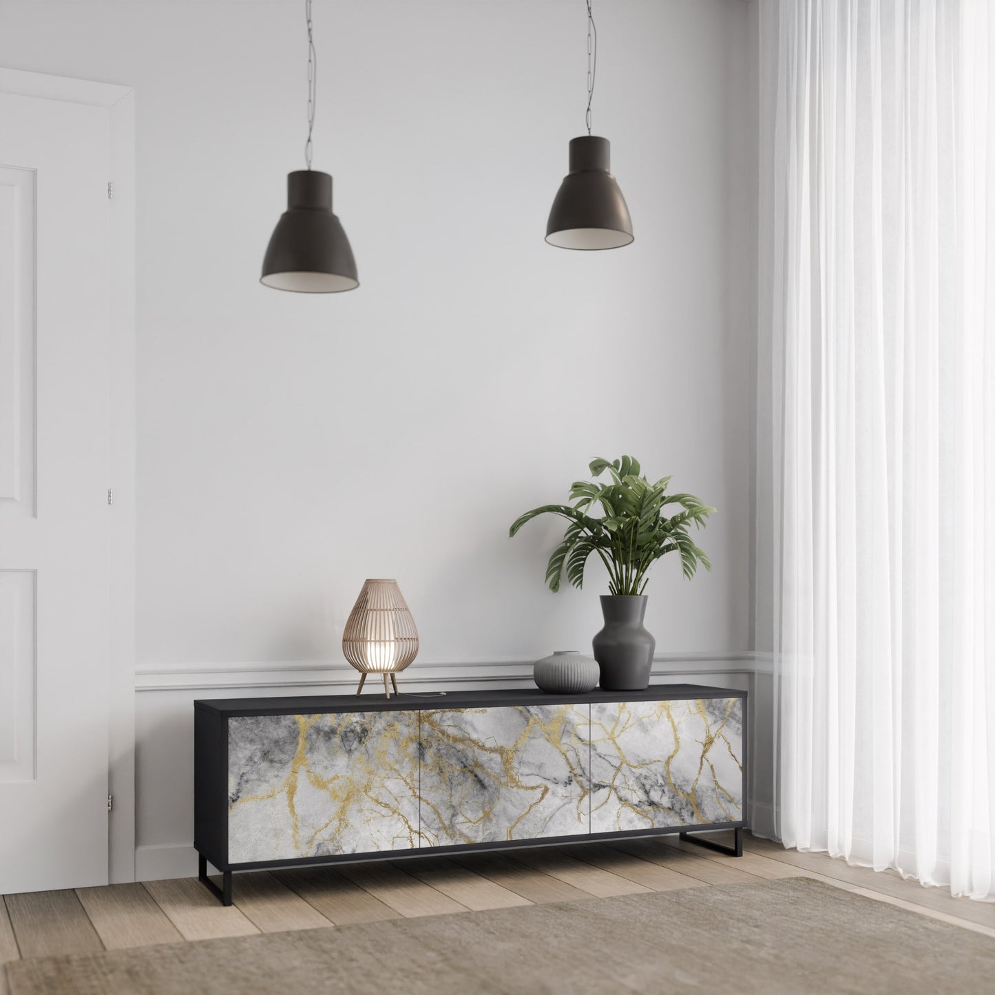 Mobile TV TIMELESS GLIDE a 3 ante in finitura nera