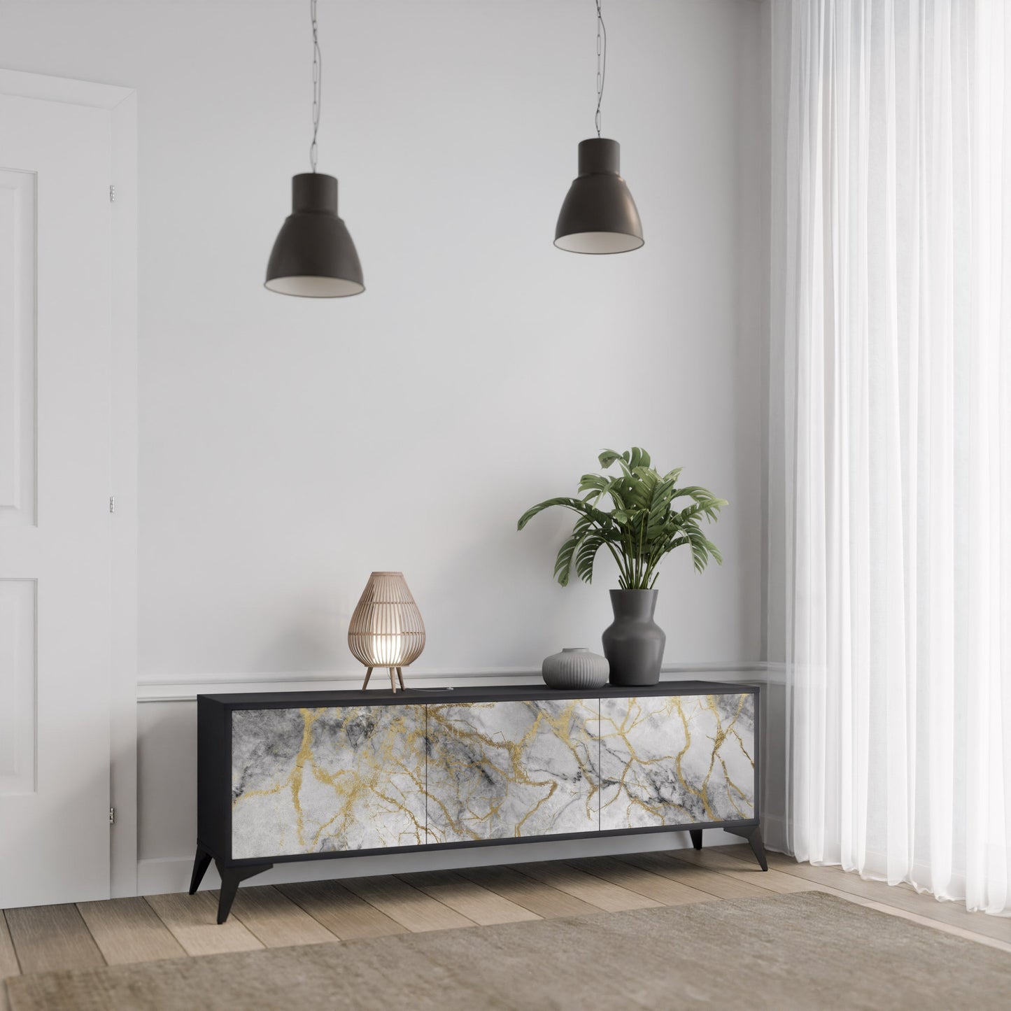 Mobile TV TIMELESS GLIDE a 3 ante in finitura nera