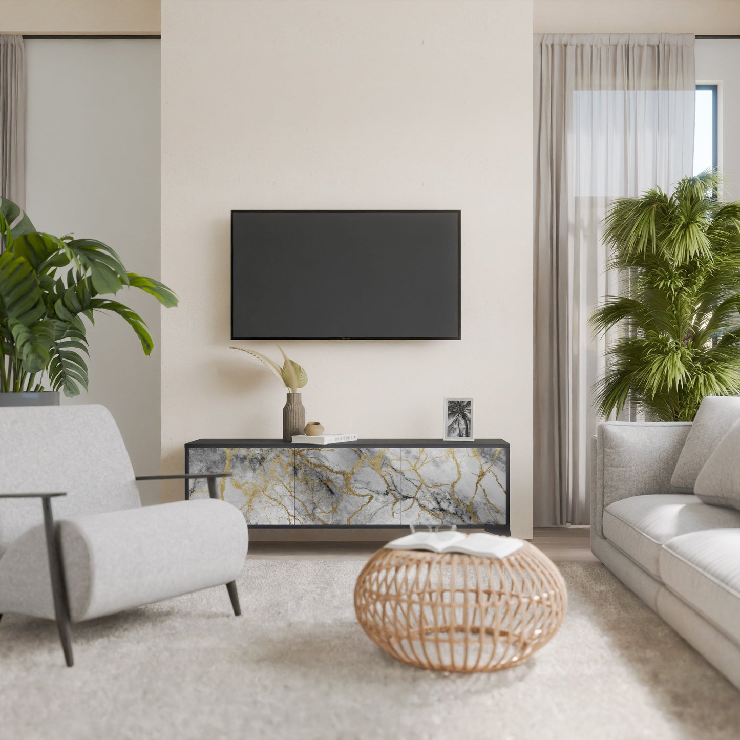 Mobile TV TIMELESS GLIDE a 3 ante in finitura nera