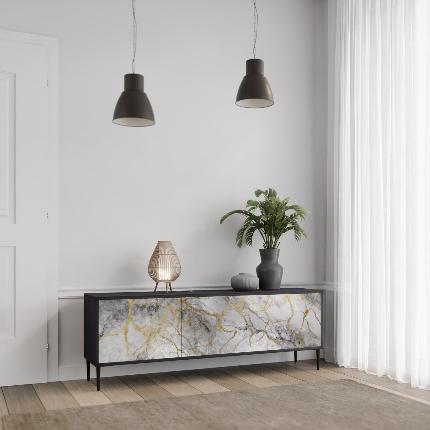 Mobile TV TIMELESS GLIDE a 3 ante in finitura nera
