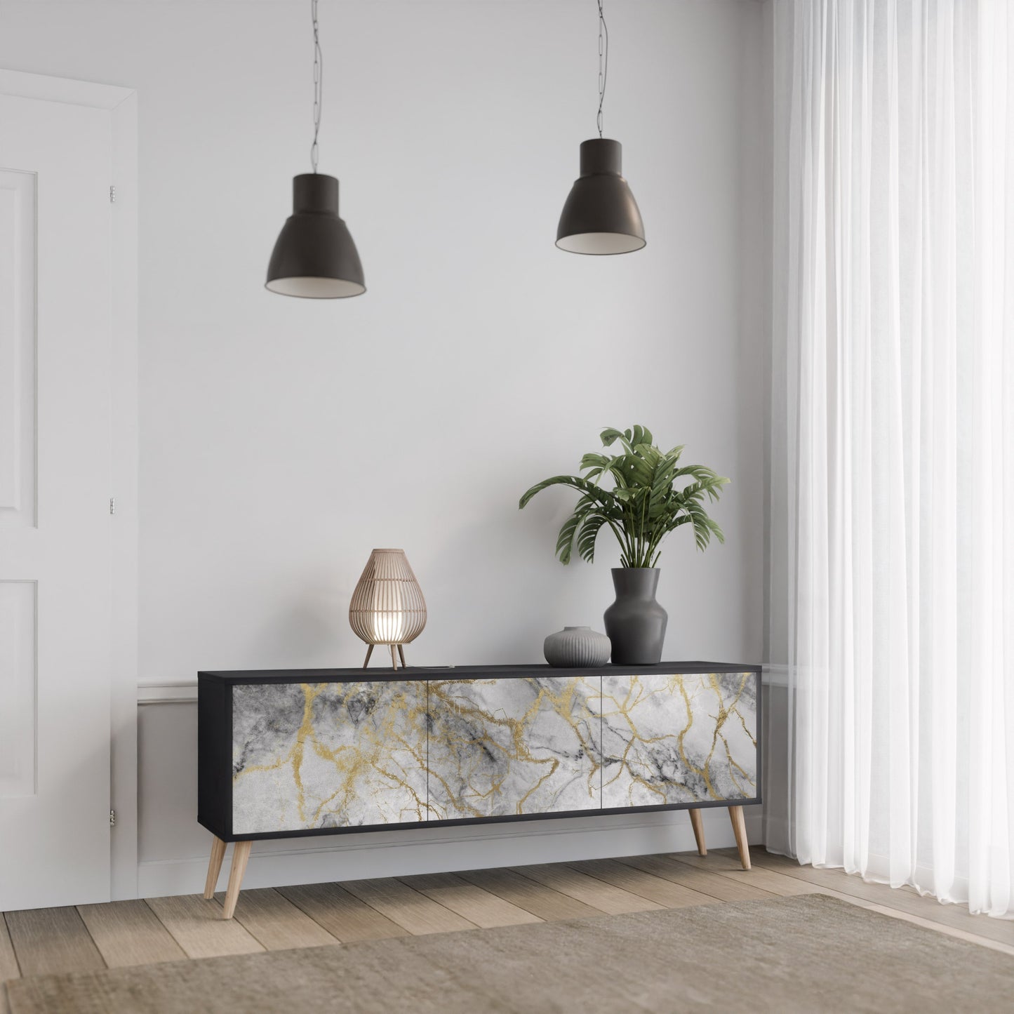 Mobile TV TIMELESS GLIDE a 3 ante in finitura nera