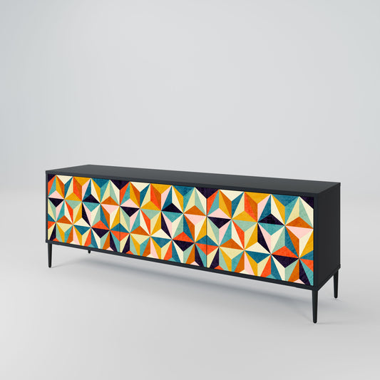 TESSELATE TREASURES 3-Door TV Stand in Black Finish