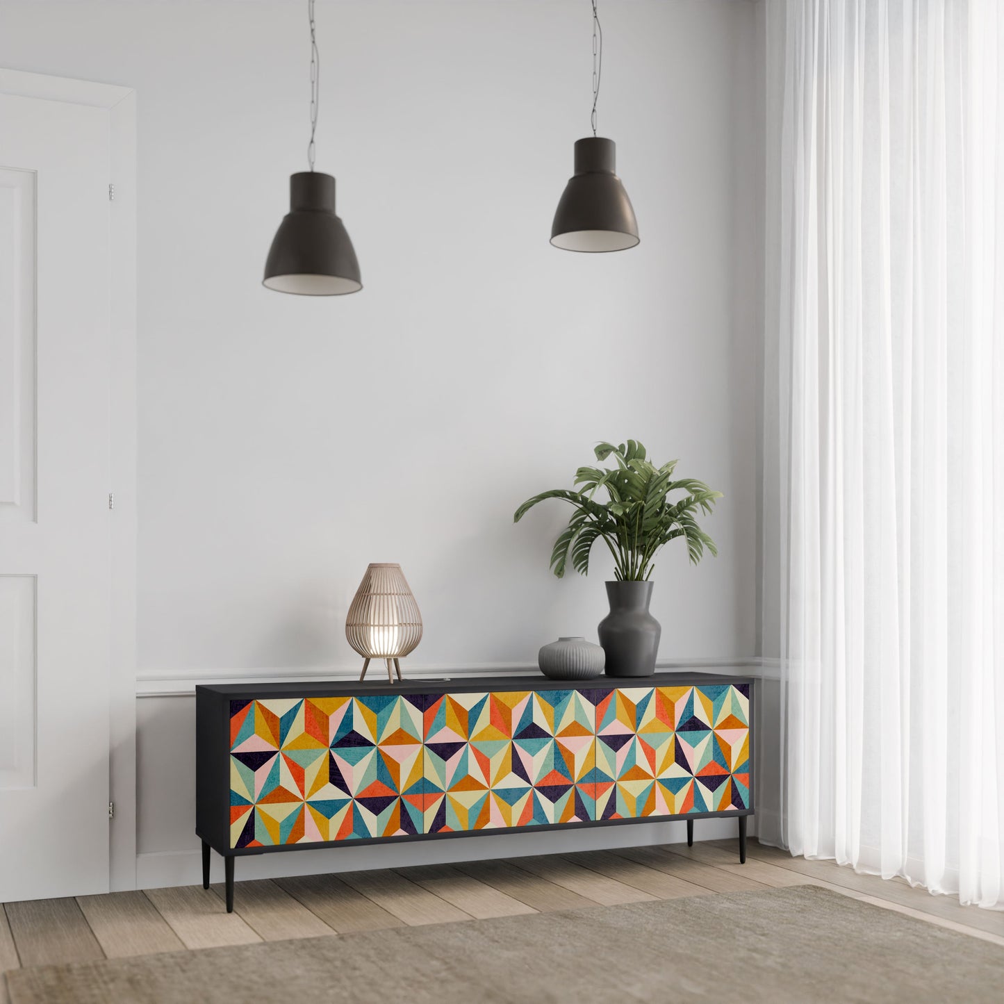 Mobile TV TESSELATE TREASURES a 3 ante con finitura nera