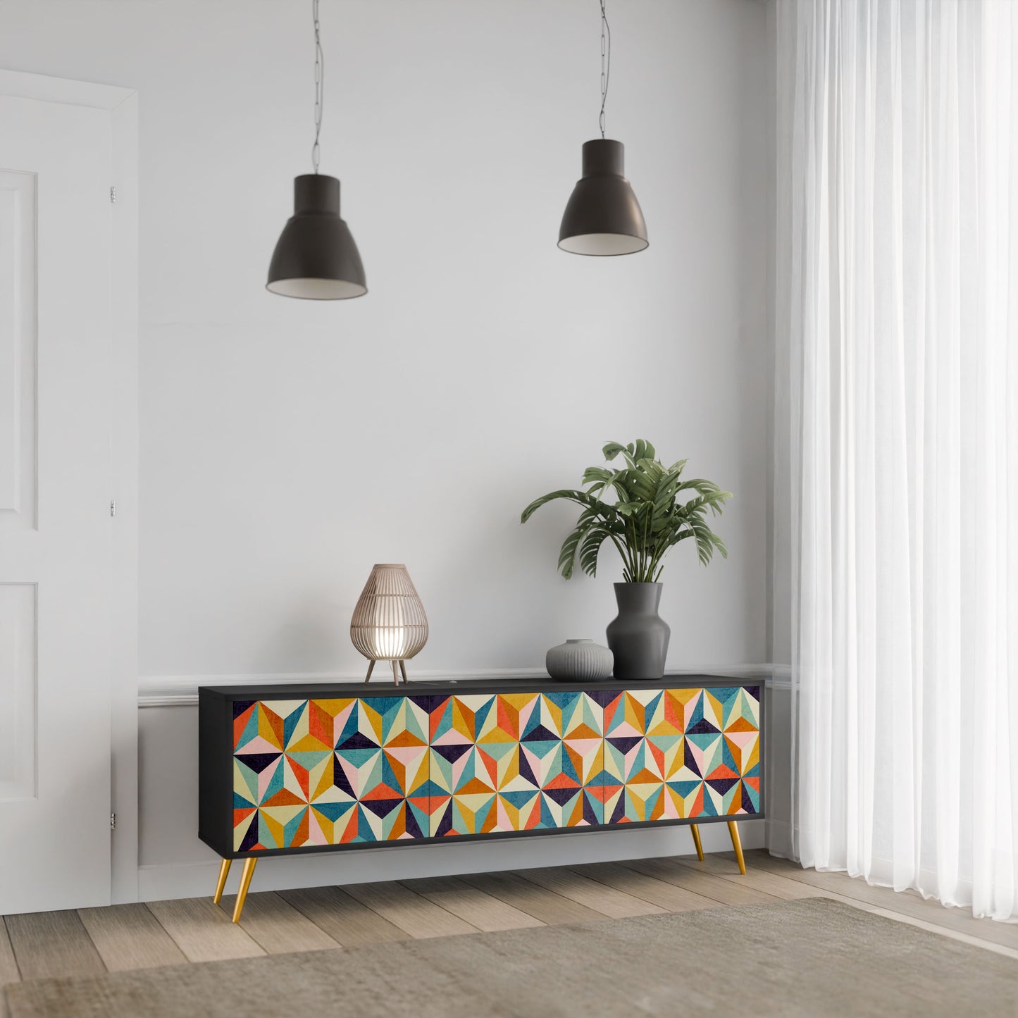 Mobile TV TESSELATE TREASURES a 3 ante con finitura nera