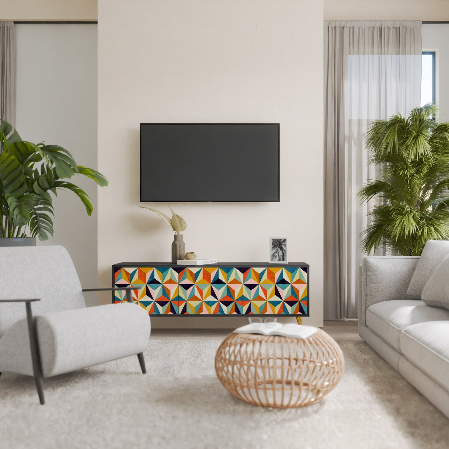 Mobile TV TESSELATE TREASURES a 3 ante con finitura nera