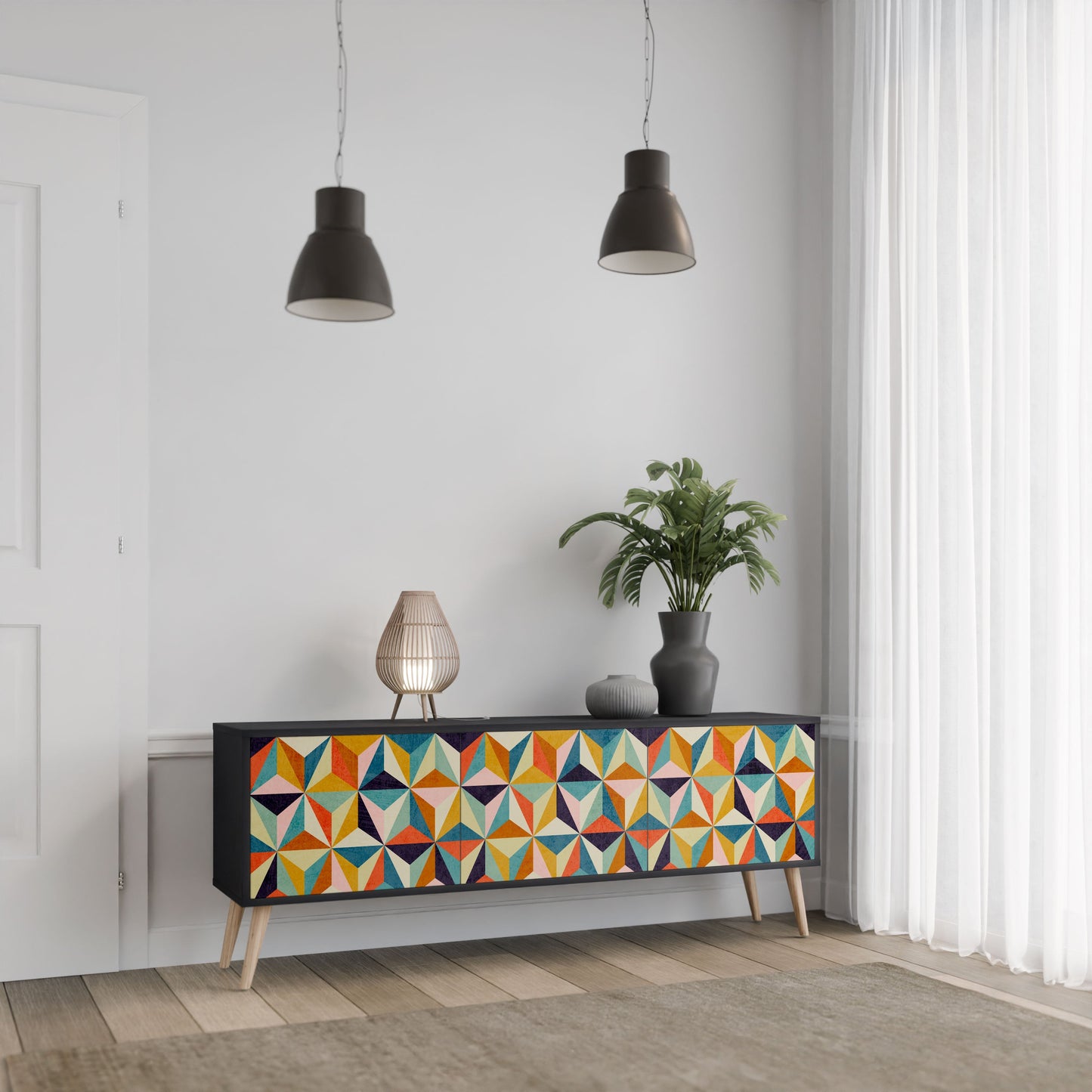 Mobile TV TESSELATE TREASURES a 3 ante con finitura nera