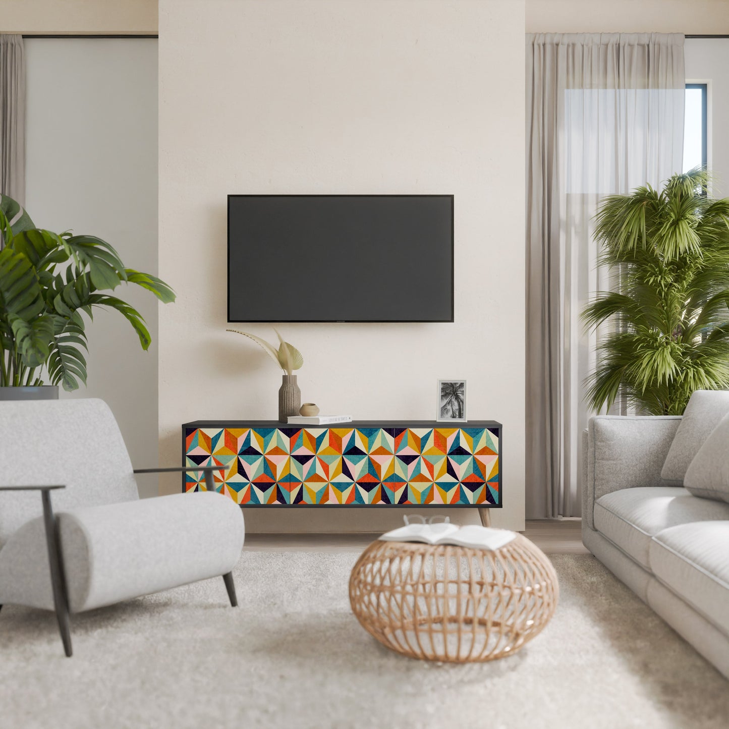 Mobile TV TESSELATE TREASURES a 3 ante con finitura nera