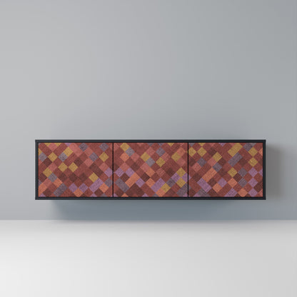 PAINTED SQUARES 3-Door TV Stand in Black Finish