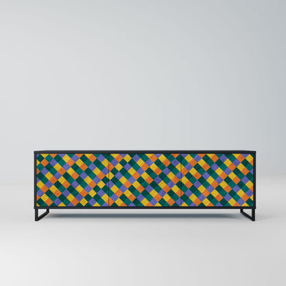 PAINTED SQUARES MIX 3-Door TV Stand in Black Finish