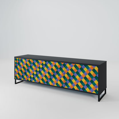 PAINTED SQUARES MIX 3-Door TV Stand in Black Finish