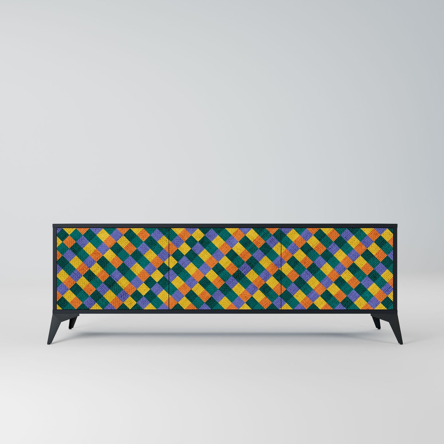 PAINTED SQUARES MIX 3-Door TV Stand in Black Finish