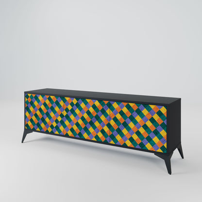 PAINTED SQUARES MIX 3-Door TV Stand in Black Finish