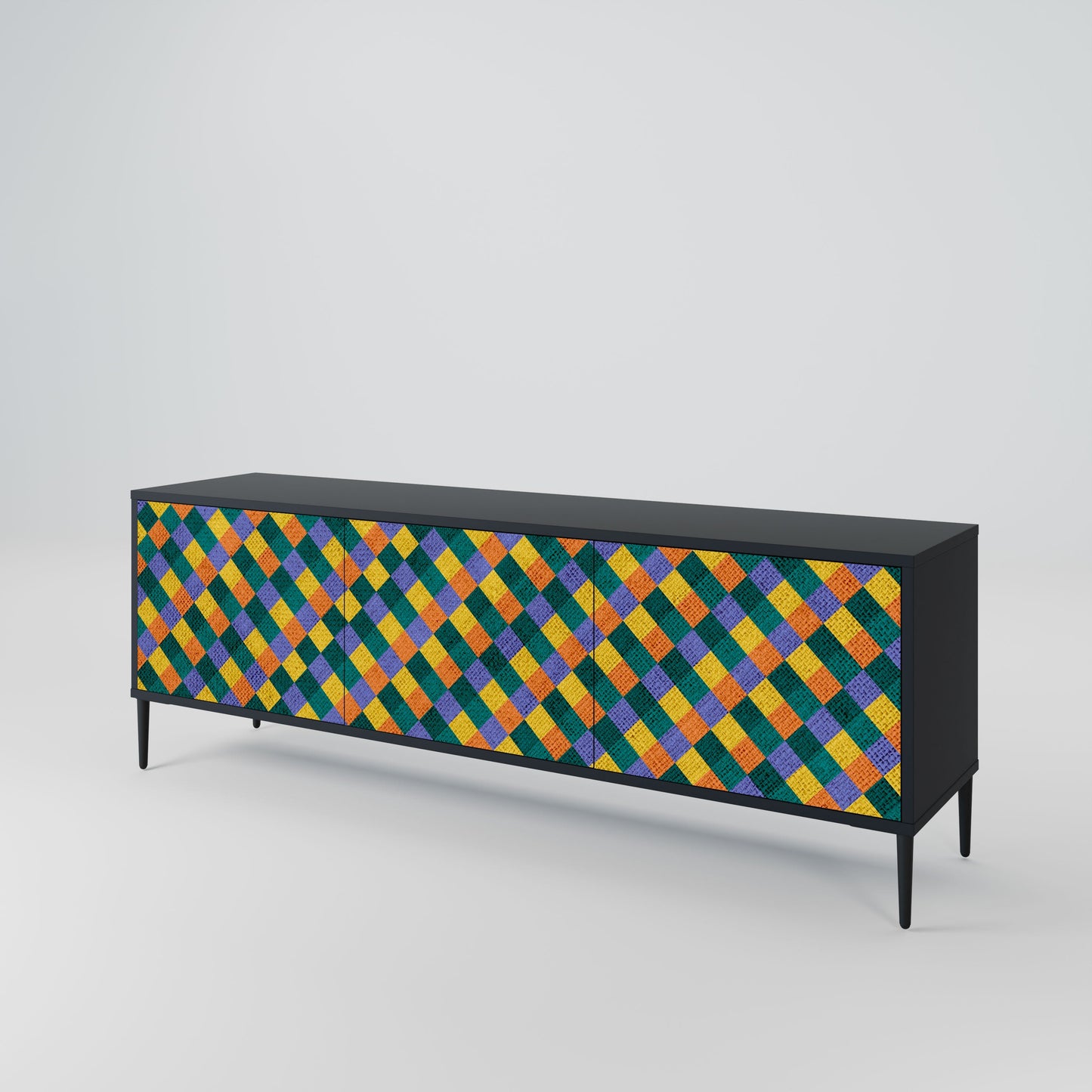 PAINTED SQUARES MIX 3-Door TV Stand in Black Finish