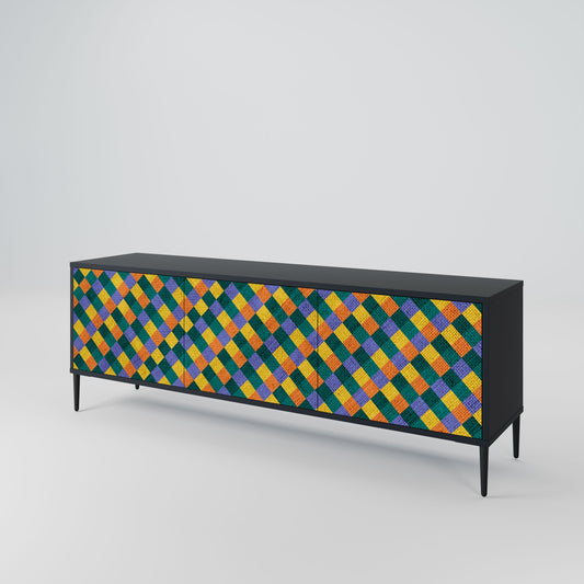 PAINTED SQUARES MIX 3-Door TV Stand in Black Finish