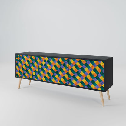 PAINTED SQUARES MIX 3-Door TV Stand in Black Finish