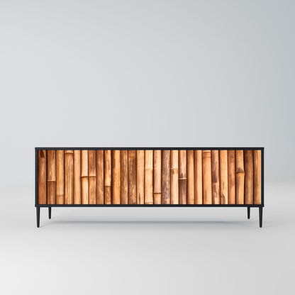 NATURAL WOOD 3-Door TV Stand in Black Finish