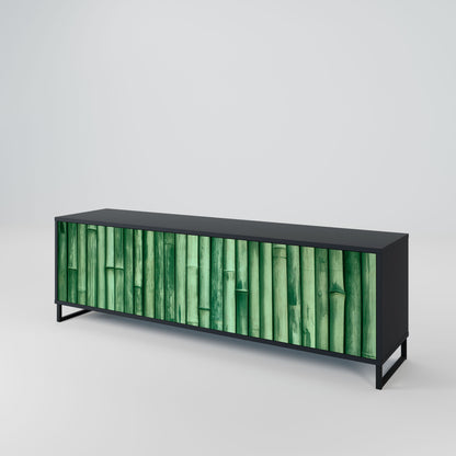 NATURAL GREEN 3-Door TV Stand in Black Finish