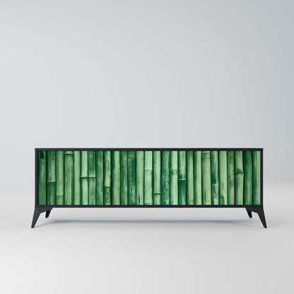 NATURAL GREEN 3-Door TV Stand in Black Finish