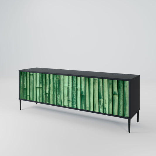 NATURAL GREEN 3-Door TV Stand in Black Finish