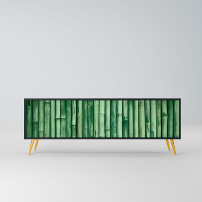 NATURAL GREEN 3-Door TV Stand in Black Finish