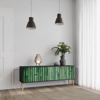 NATURAL GREEN 3-Door TV Stand in Black Finish