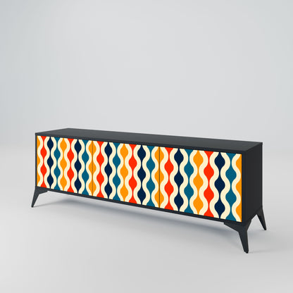 COLORFUL NOSTALGIA 3-Door TV Stand in Black Finish