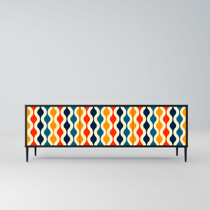 COLORFUL NOSTALGIA 3-Door TV Stand in Black Finish