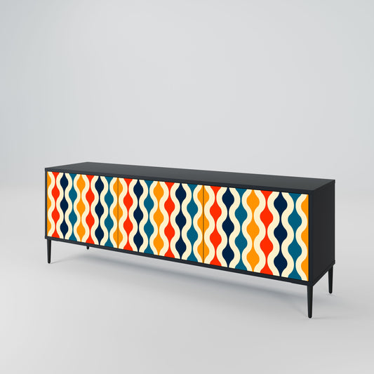 COLORFUL NOSTALGIA 3-Door TV Stand in Black Finish