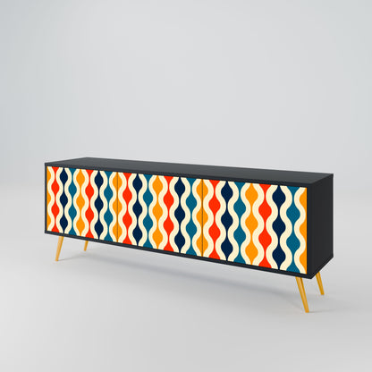 COLORFUL NOSTALGIA 3-Door TV Stand in Black Finish
