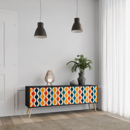 COLORFUL NOSTALGIA 3-Door TV Stand in Black Finish