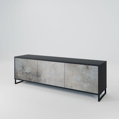 CONCRETE WALL 3-Door TV Stand in Black Finish