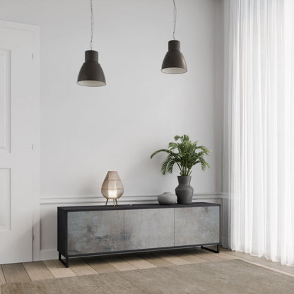 CONCRETE WALL 3-Door TV Stand in Black Finish