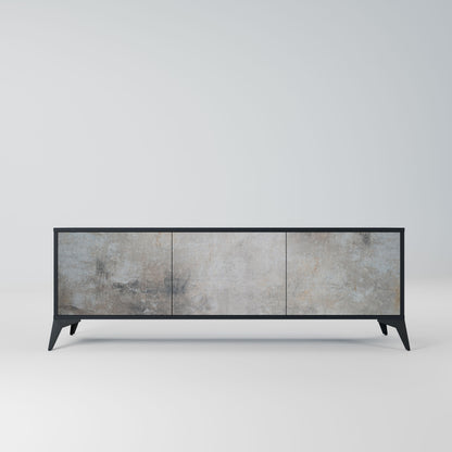 CONCRETE WALL 3-Door TV Stand in Black Finish